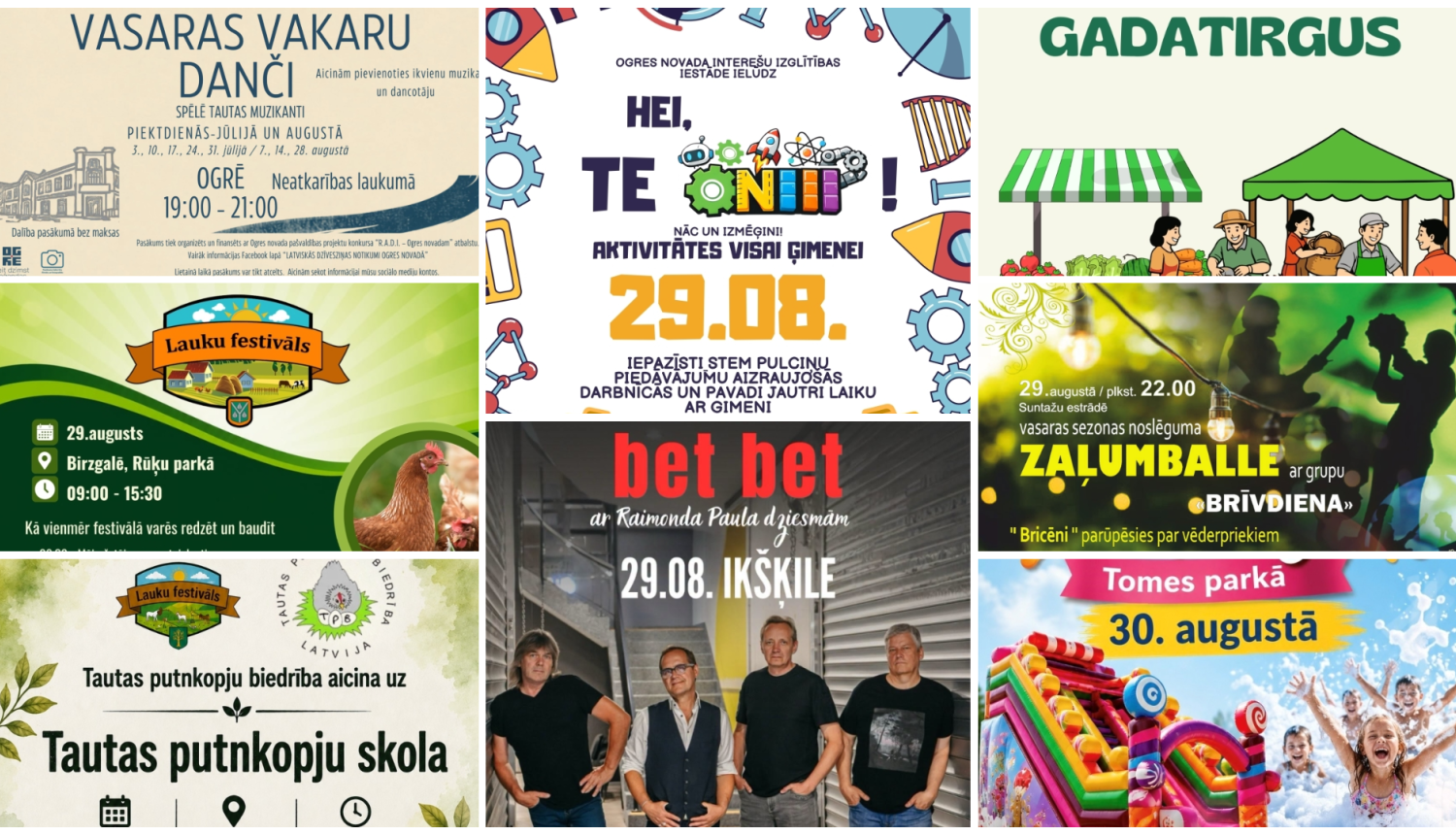Nedēļas nogales pasākumu afišu kolāža