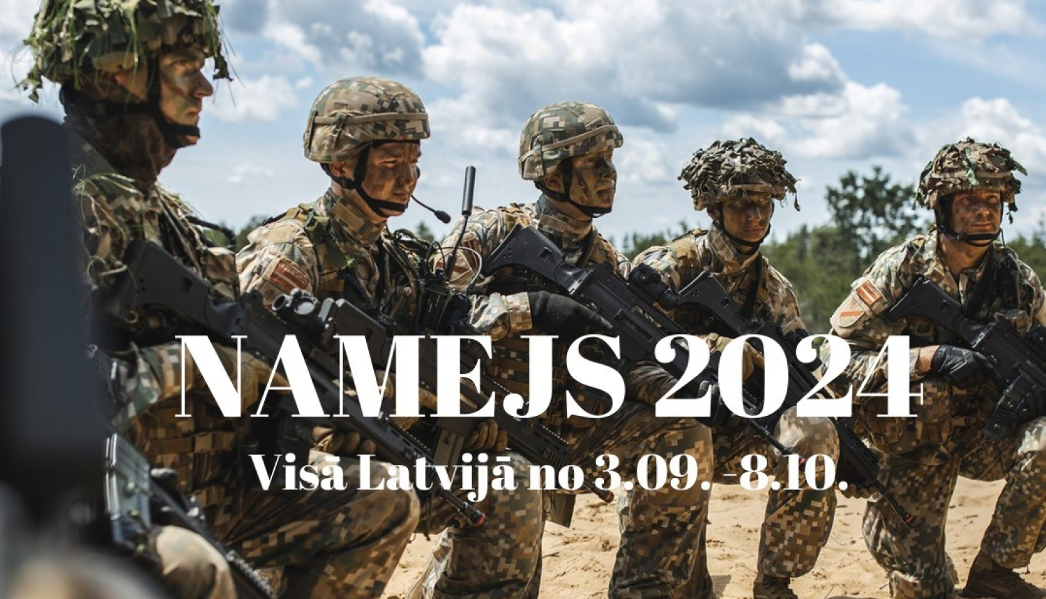 Zemessargu attēls un uzraksts "Namejs 2024. Visā Latvijā no 8. septembra līdz 9. oktobrim."