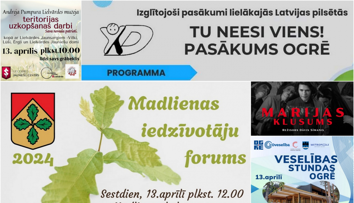 Pasākumi Ogres novadā plakātu kolāža 04.2024.