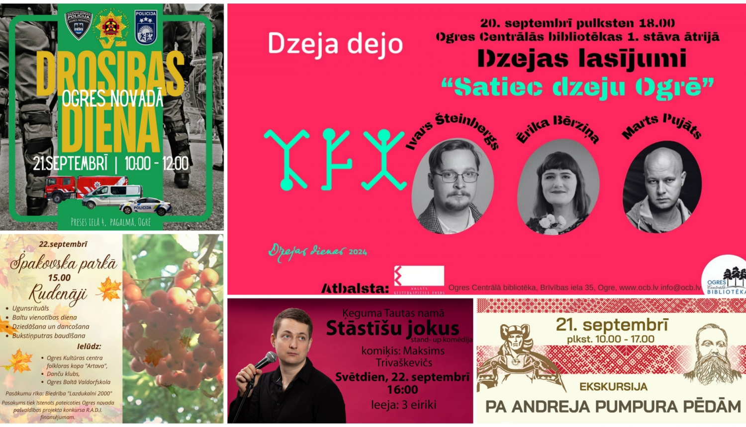 Pasākumu Ogres novadā  09.2024. plakātu kolāža