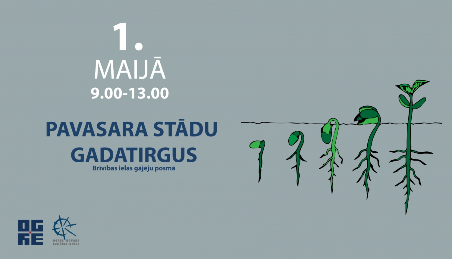 Plakāts stādu tirgum 1. maijā Ogrē