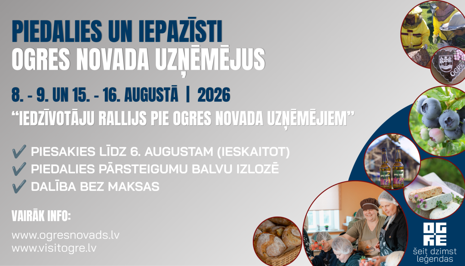 Šī gada 8.-9. augustā un 15.-16. augustā Ogres novada iedzīvotāji un viesi aicināti piedalīties jaunā un izzinošā aktivitātē – rallijā "Iepazīsti novada uzņēmējus!".