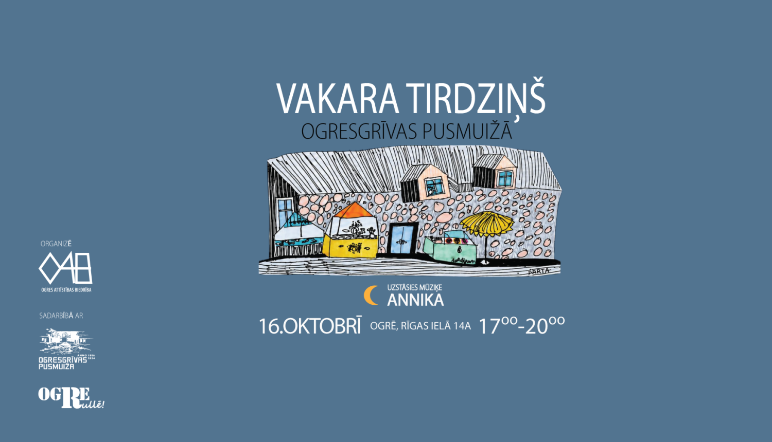 16. oktobrī no plkst. 17.00 Ogresgrīvas pusmuižas pagalmā (Rīgas ielā 14a, Ogrē) notiks vakara tirdziņš, kurā piedalīsies Ogres un citu novadu mājražotāi un mazie uzņēmēji.