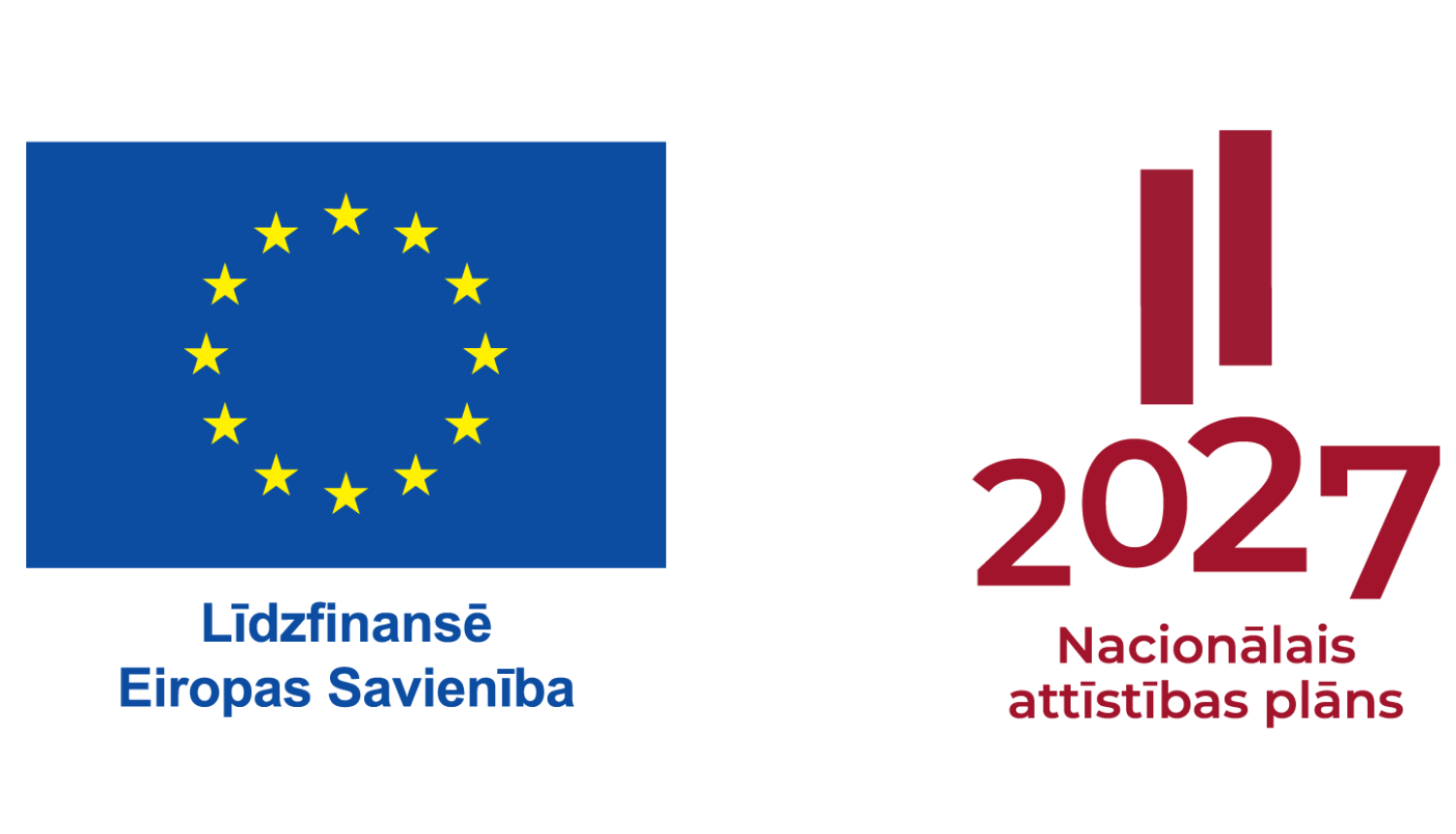 Eiropas Savienības logo ar tekstu "Līdzfinansē Eiropas Savienība" un Nacionālā attīstības plāna logo 