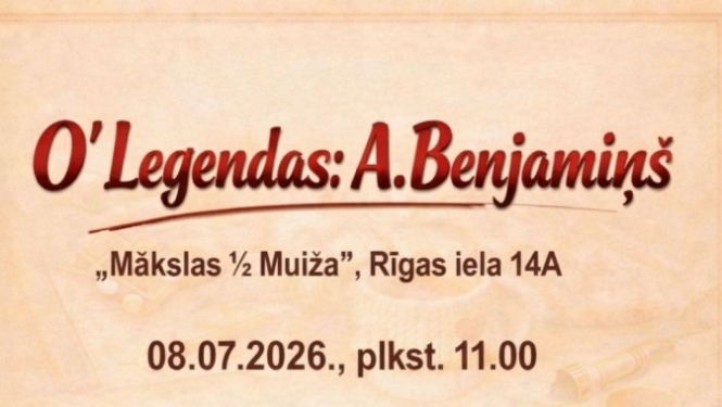 Projekta O' Leģendas: A. Benjamiņš! ietvaros „Mākslas ½ Muiža” telpās, Rīgas iela 14A 8. jūlijā plkst. 11.00 notiek rotas darināšanas meistarklase