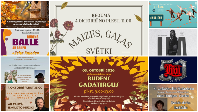 Nedēļas nogales pasākumu afišu kolāža