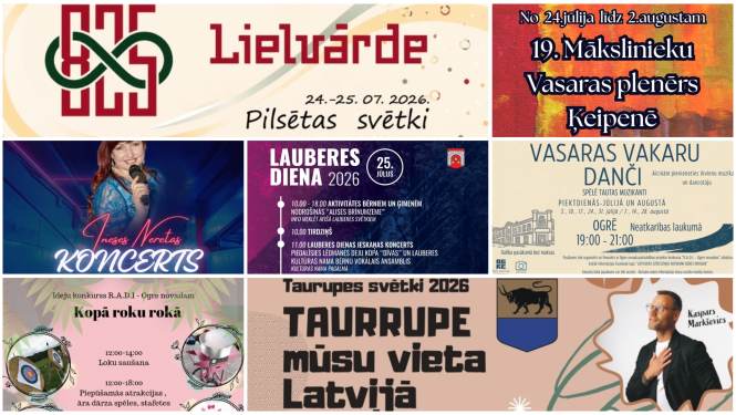 Nedēļas nogales pasākumu afišu kolāža