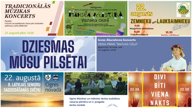 Nedēļas nogales pasākumu afišu kolāža
