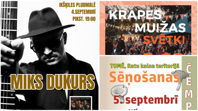 Nedēļas nogales pasākumu afišu kolāža