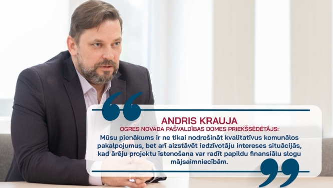 Andris Krauja un citāts: "Mūsu pienākums ir ne tikai nodrošināt kvalitatīvus komunālos pakalpojumus, bet arī aizstāvēt iedzīvotāju intereses situācijās, kad ārēju projektu īstenošana var radīt papildu finansiālu slogu mājsaimniecībām"