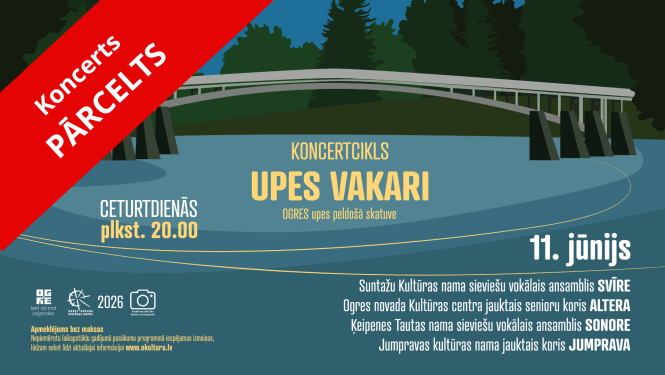 Koncertcikla "Upes vakari" 11. jūnija koncerts Ogrē uz peldošās skatuves pārcelts uz 25. jūniju