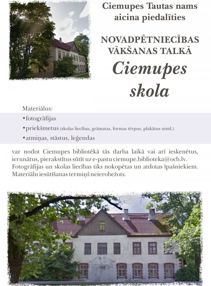 “Novadpētniecības vākšanas talka” Ciemupes skola