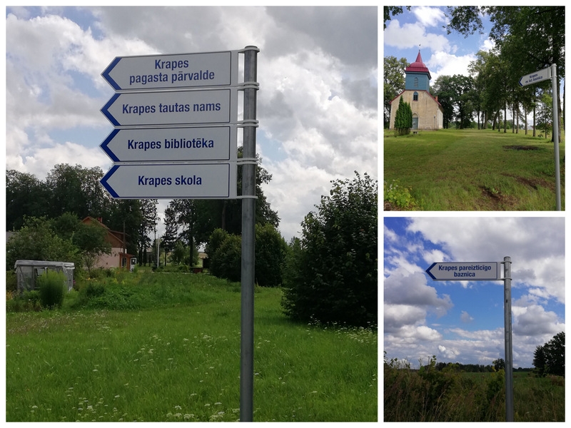 Krapes pagastā izvietotas norāžu zīmes uz publiski pieejamiem objektiem
