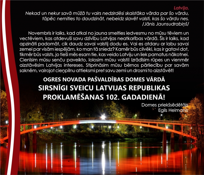 Sveicam Latvijas Republikas proklamēšanas 102. gadadienā!