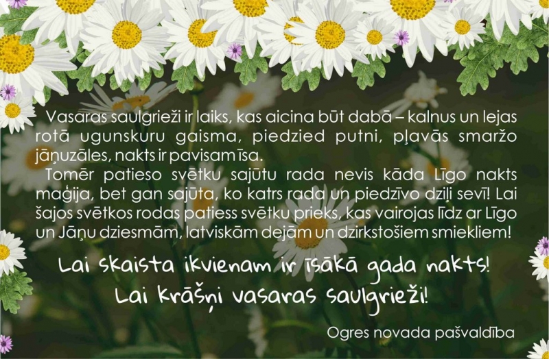 Ogres novada pašvaldība sveic Līgo svētkos