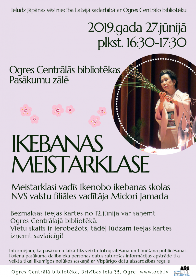 Ogres bibliotēka aicina uz ikebanas meistarklasi 27. jūnijā
