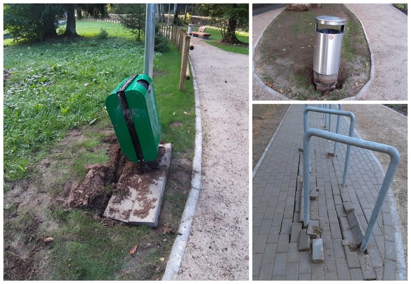 Izdemolēts rotaļu laukums Čakstes prospektā