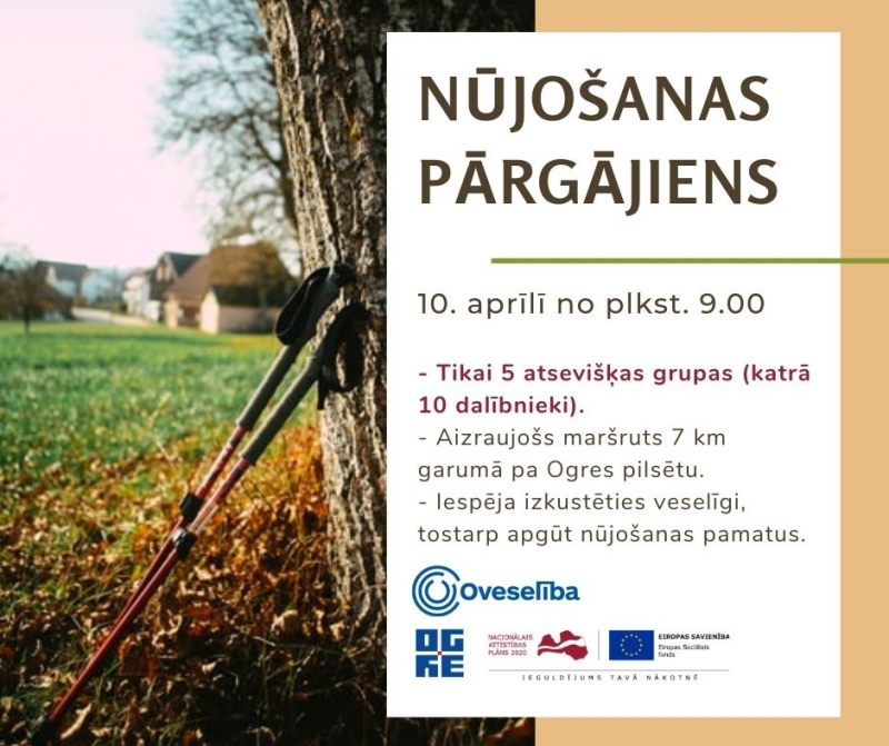 10.aprīlī Ogrē notiks nūjošanas pārgājiens