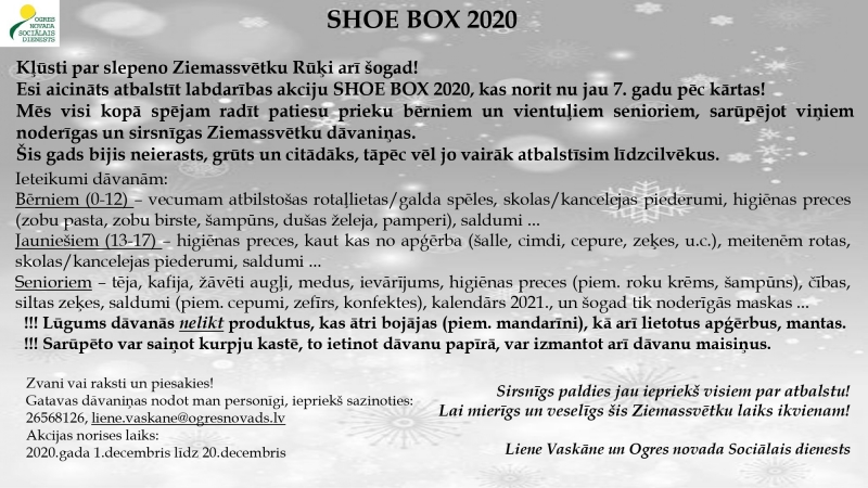 Ziemassvētku labdarības akcija SHOE BOX 2020