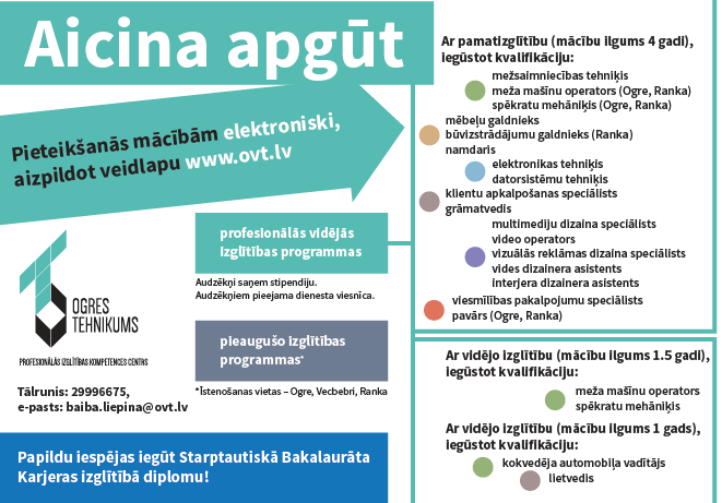 Ogres tehnikums ir uzsācis elektronisku pieteikšanos mācībām 2020./2021.m.g.