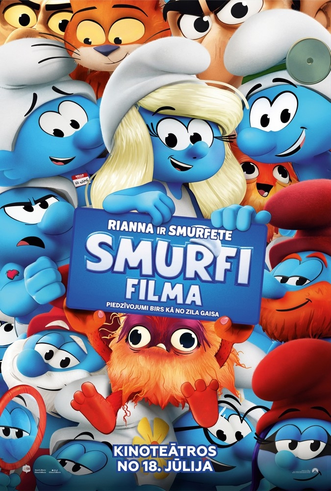 Filma Smurfi Ogres novada Kultūras centrā 1. septembrī plkst. 14.00. Attēla multfilmas galvenie varoņi - smurfi.