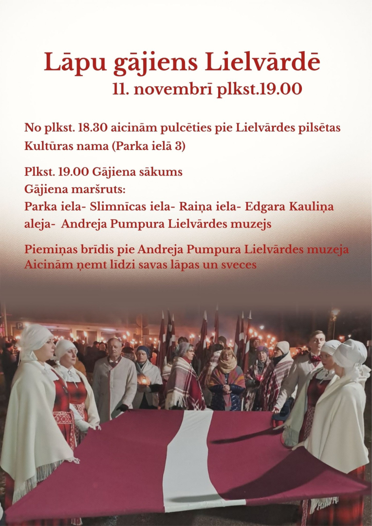 Lāpu gājiens Lielvārdē 11. novembrī plkst. 19.00