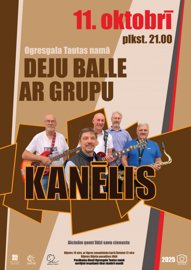 Afiša ballei Ciemupē ar grupu Kanēlis. Attēlā grupas dalībnieki