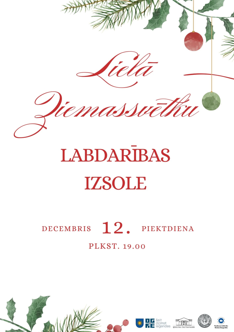 Afiša ziemassvētku noskaņās labdarības izsolei Ķegumā 12.decembrī