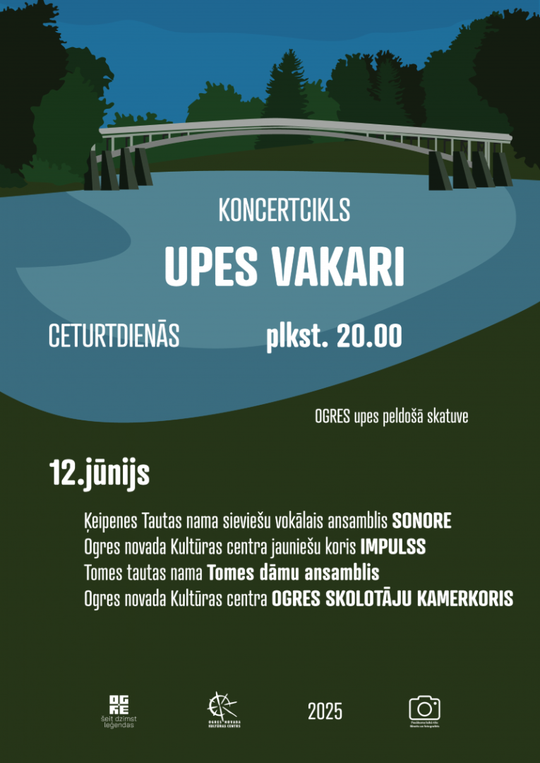 12. jūnijā plkst. 20.00 koncertcikla UPES VAKARI koru koncerts uz peldošās skatuves Ogrē 