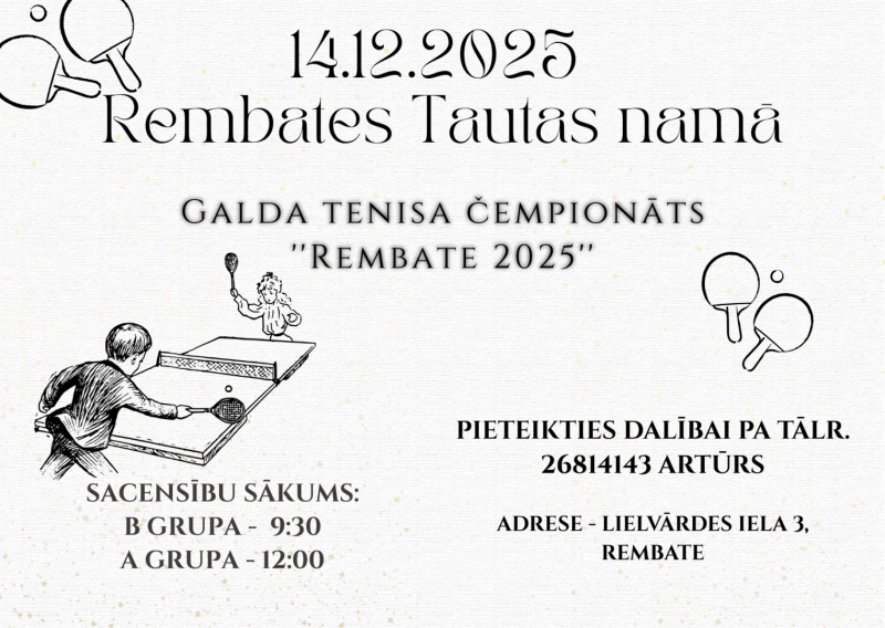 14.12.2025. Rembates Tautas namā galda tenisa čempionāts REMBATE 2025