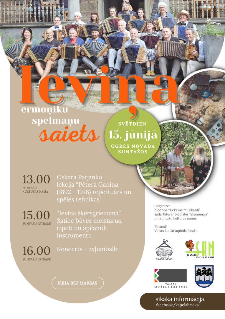 9. ieviņa ermoņiku spēlmaņu saiets Suntažu kultūras namā 15. jūnijā plkst. 13.00