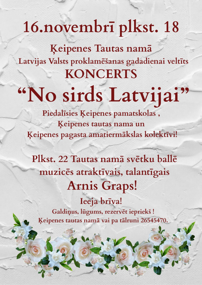 16. novembrī 18.00 Ķeipenes Tautas namā koncerts