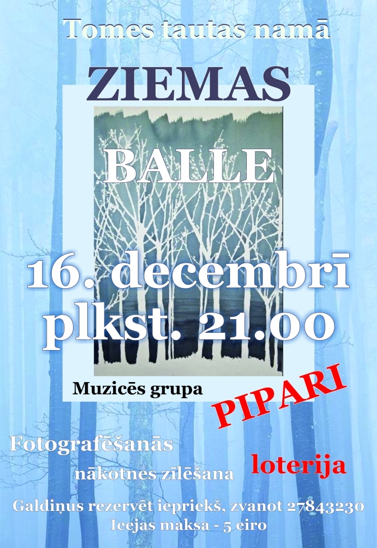 Ziemas balle Tomē plakāts 16.12.2023.