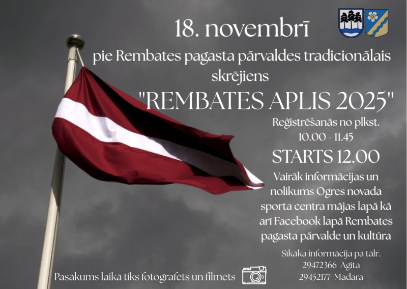 18. novembrī plkst.12.00 pie Rembates pagasta pārvaldes tradicionālais skrējiens "REMBATES APLIS 2025"