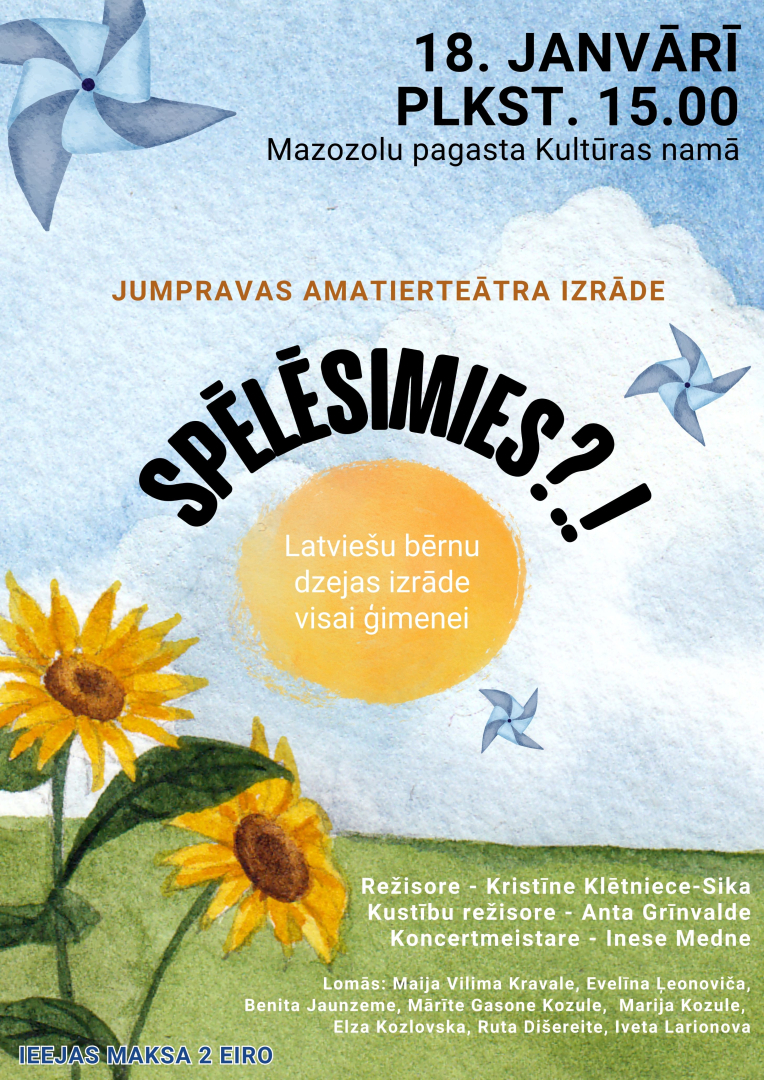 Jumpravas amatierteātra izrāde SPĒLĒSIMIES?.! Mazozolu pagasta Tautas namā 18.janvārī pl.15.00