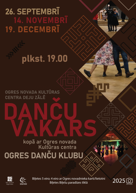 19. decembrī plkst. 19.00 Ogres novada Kultūras centra Deju zālē "Danču vakars" kopā ar Ogres Danču klubu