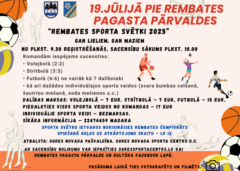 Rembates sporta svētki 2025 19.jūlijā plkst. 10.00
