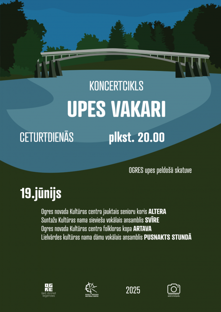 19. jūnijā plkst. 20.00 koncertcikla UPES VAKARI koncerts uz peldošās skatuves Ogrē 