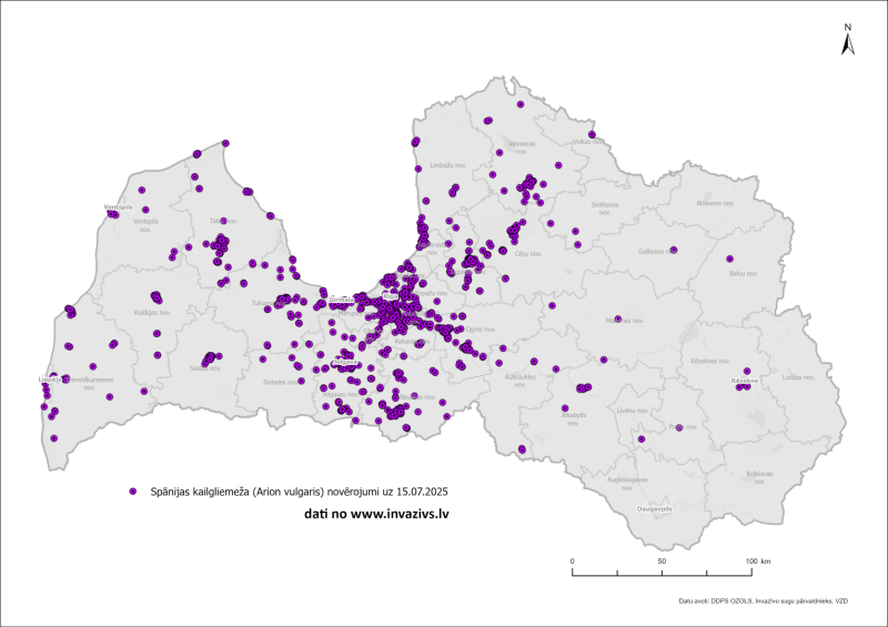 Spānijas kailgliemeža izplatības karte
