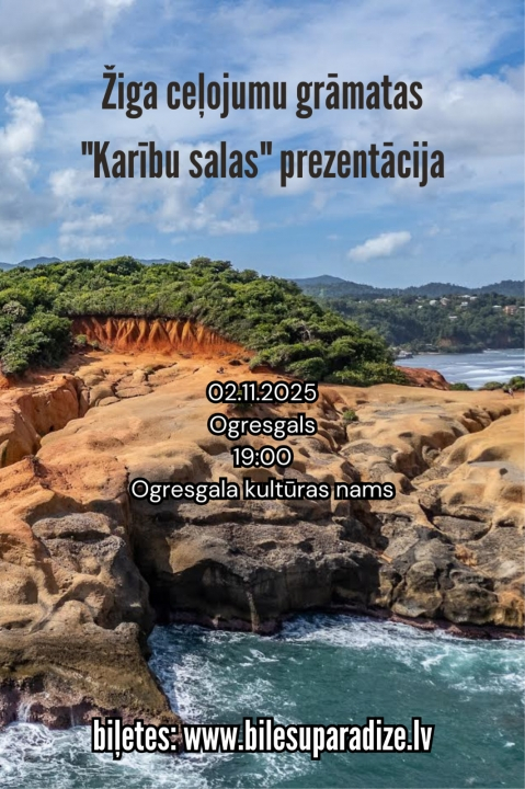 Afiša ar skatu no ārzemju ceļojuma - klintis un ūdens