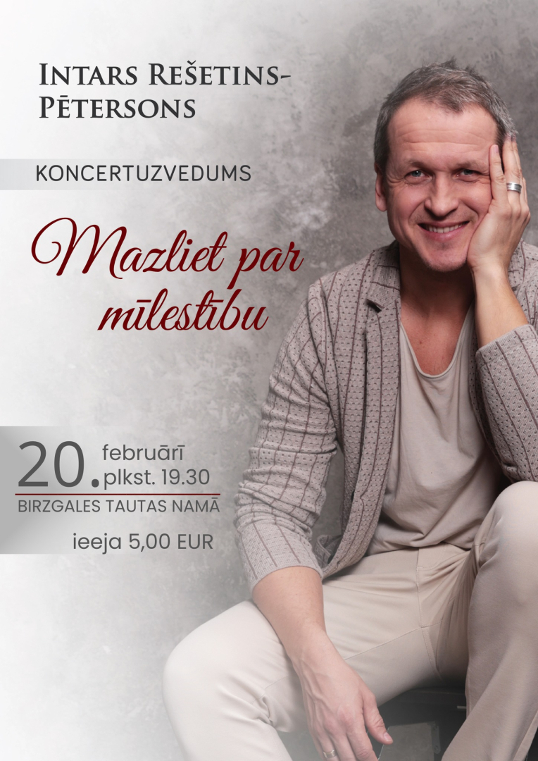 Afiša ar informāciju par koncertizrādi un Intara Rešetina-Pētersona fotoattēlu