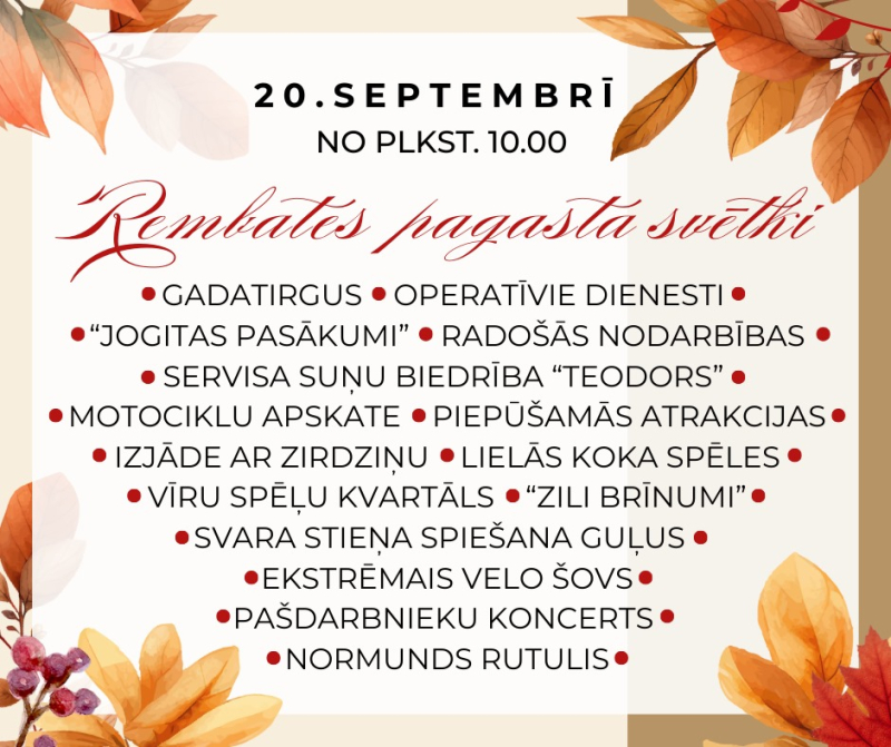 Rembates pagasta svētki 20. septembrī no plkst. 10.00