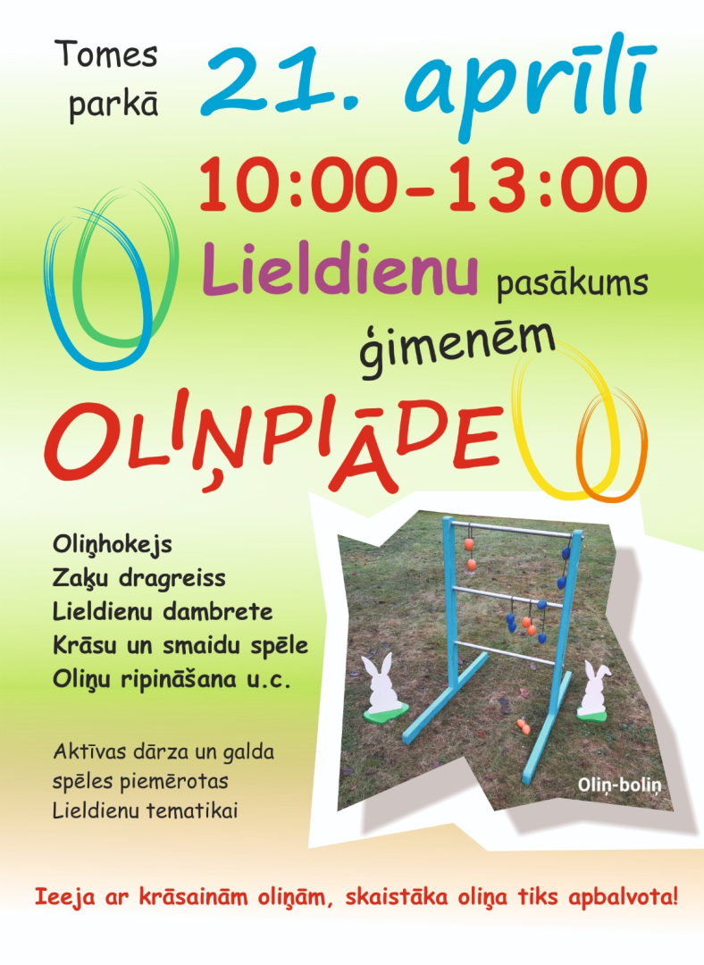 Lieldienu pasākums ģimenēm Tomē 21. aprīlī no plkst. 10.00 līdz 13.00