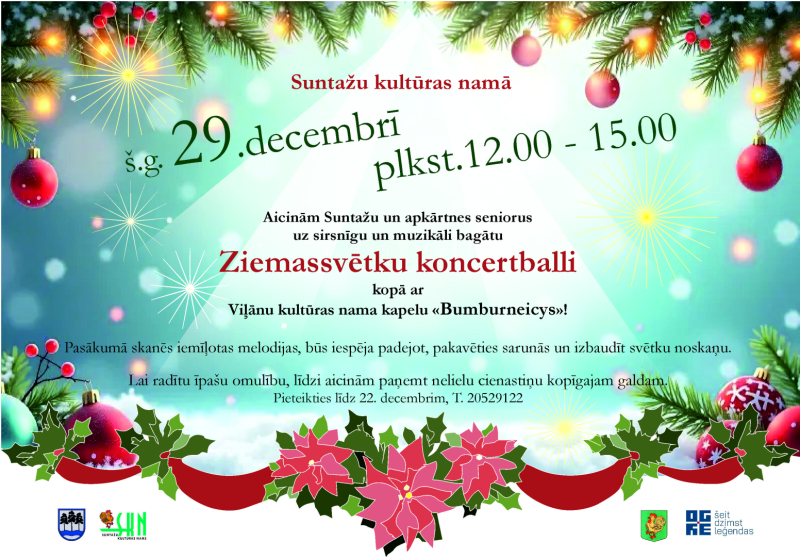 Afiša Ziemassvētku noformējumā