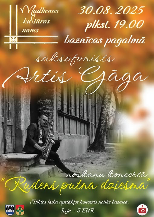 30. augustā plkst. 19.00 baznīcas pagalmā saksafonists Artis Gāga