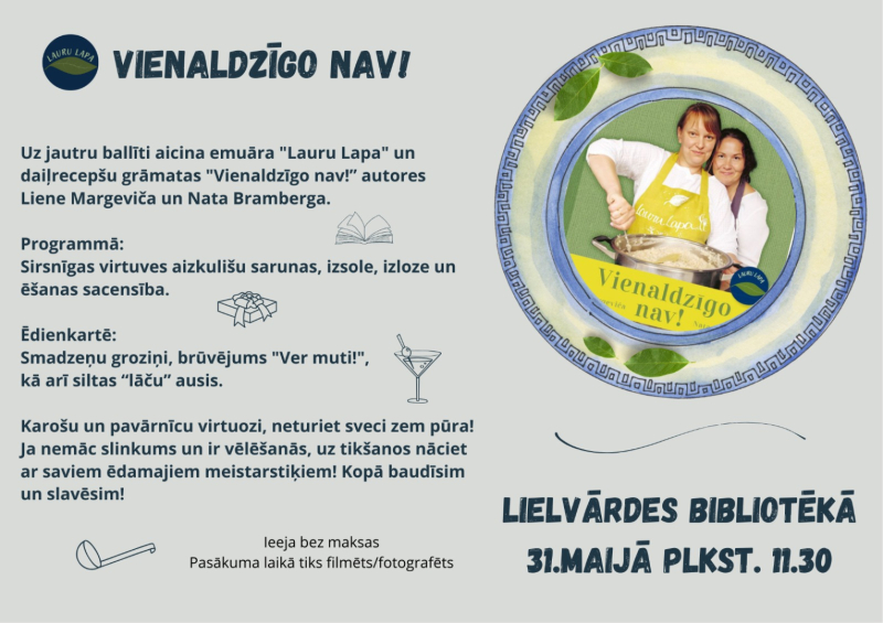 31. maijā plkst. 11.30 Lielvārdes bibliotēka aicina uz tikšanos ar ugunīgajām un spilgtajām personībām – Lieni Margeviču un Natu Brambergu!