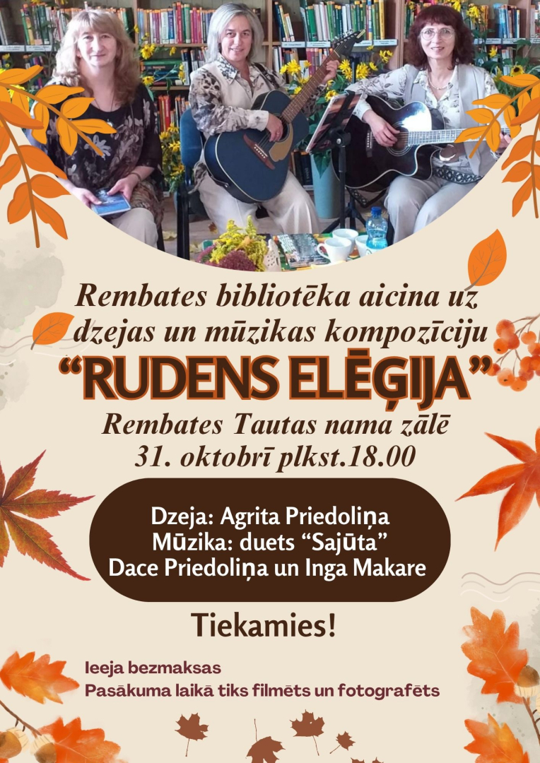 Afišā dzejniece Agita Priedoliņa un muzikālais duets - Dace Priedoliņa un Inga Makane