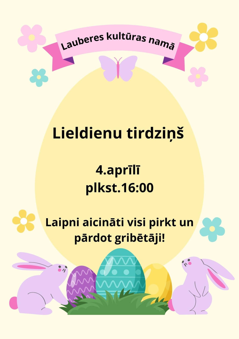 4. aprīlī plkst.16.00 Lieldienu tirdziņš. Aicināti visi pirkt  un pārdot gribētāji