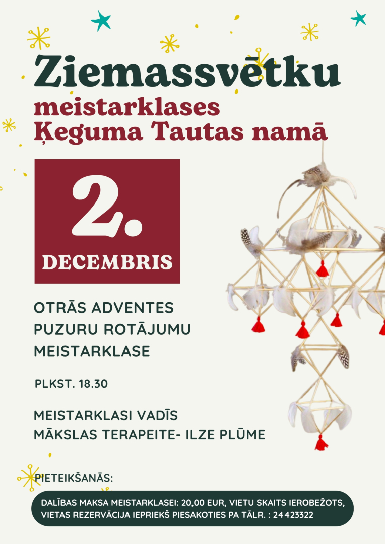 Ziemassvētku meistarklases Ķeguma Tautas namā - 2. decembris - Otrās adventes puzuru rotājumu meistarklase