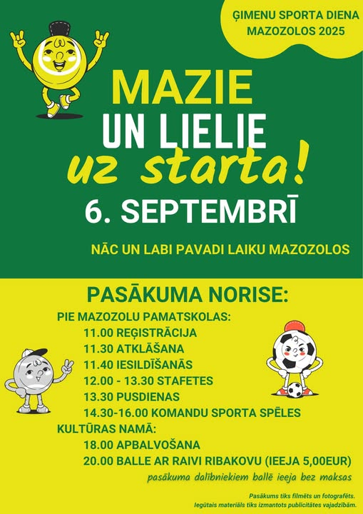 Ģimeņu sporta diena Mazozolos 2025 "Mazie un lielie uz starta!" 6. septembrī 
